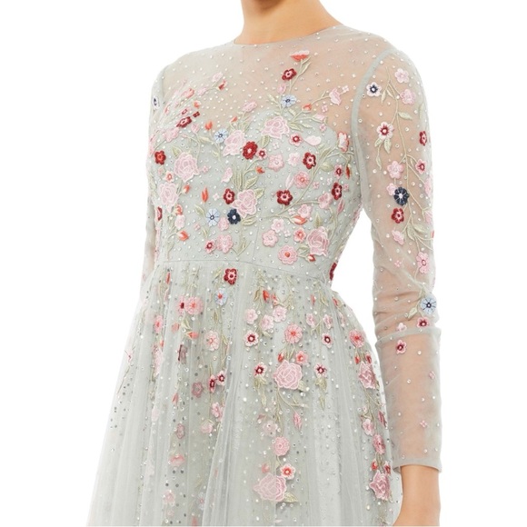 NWOT Mac Duggal Illusion High Neck Long Sleeve A Line Dress 11241 - Picture 2 of 9